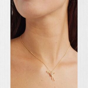Nordstrom Pavé Cubic Zirconia Bow Pendant Necklace‎ 14k Gold Layered NWT